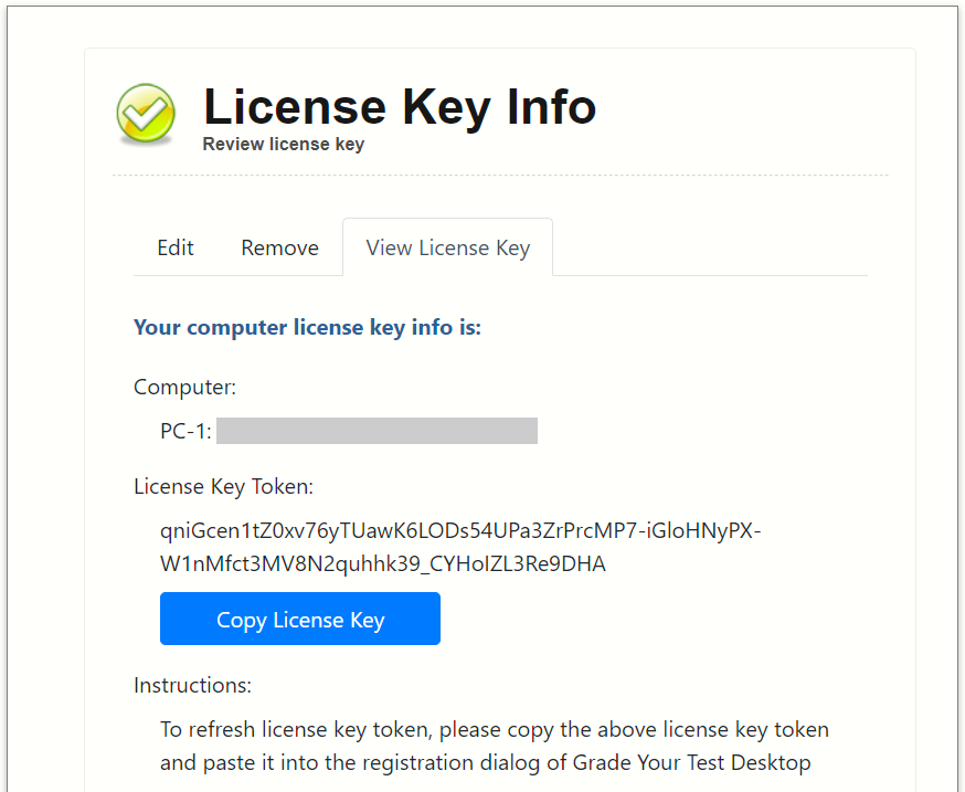 License Info Page